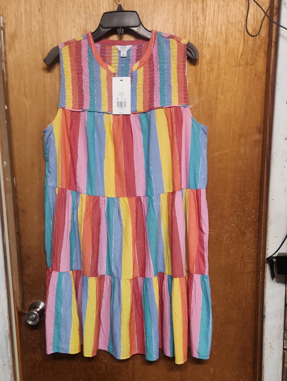 crown & ivy Rainbow Stripe Sleeveless Tiered Dress